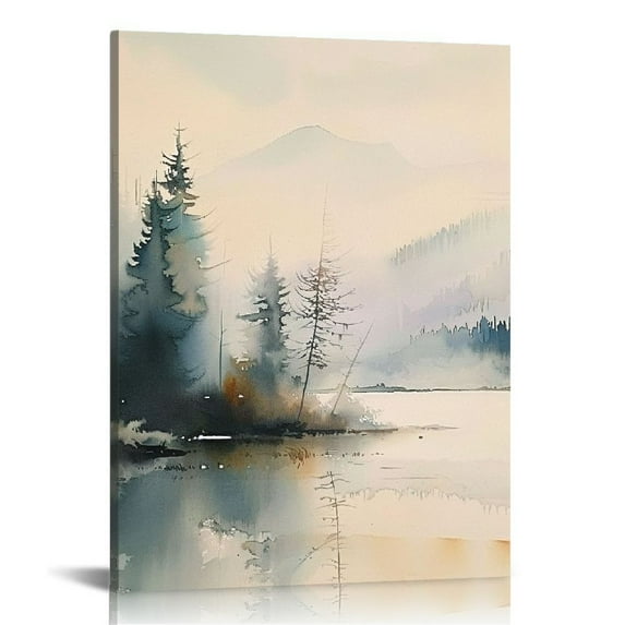 ARISTURING Mountain Lake Wall Art Decor Landscape Nature Canvas Wall Decor Prints Watercolor Pine Forest Wall Art Modern Minimalist Pictures Boho Artwork for Living Room Bedroom