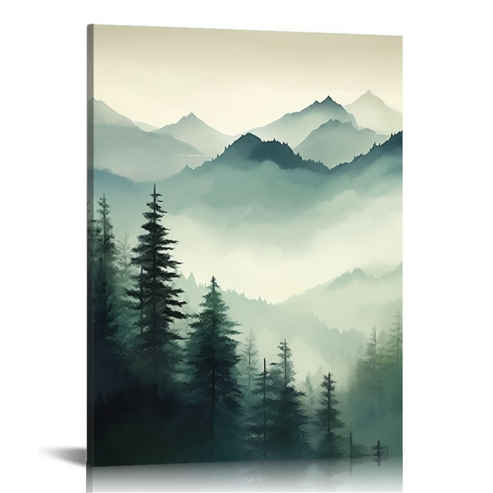 ARISTURING Mountain Wall Art Decor Sage Green Forest Canvas Wall Art ...