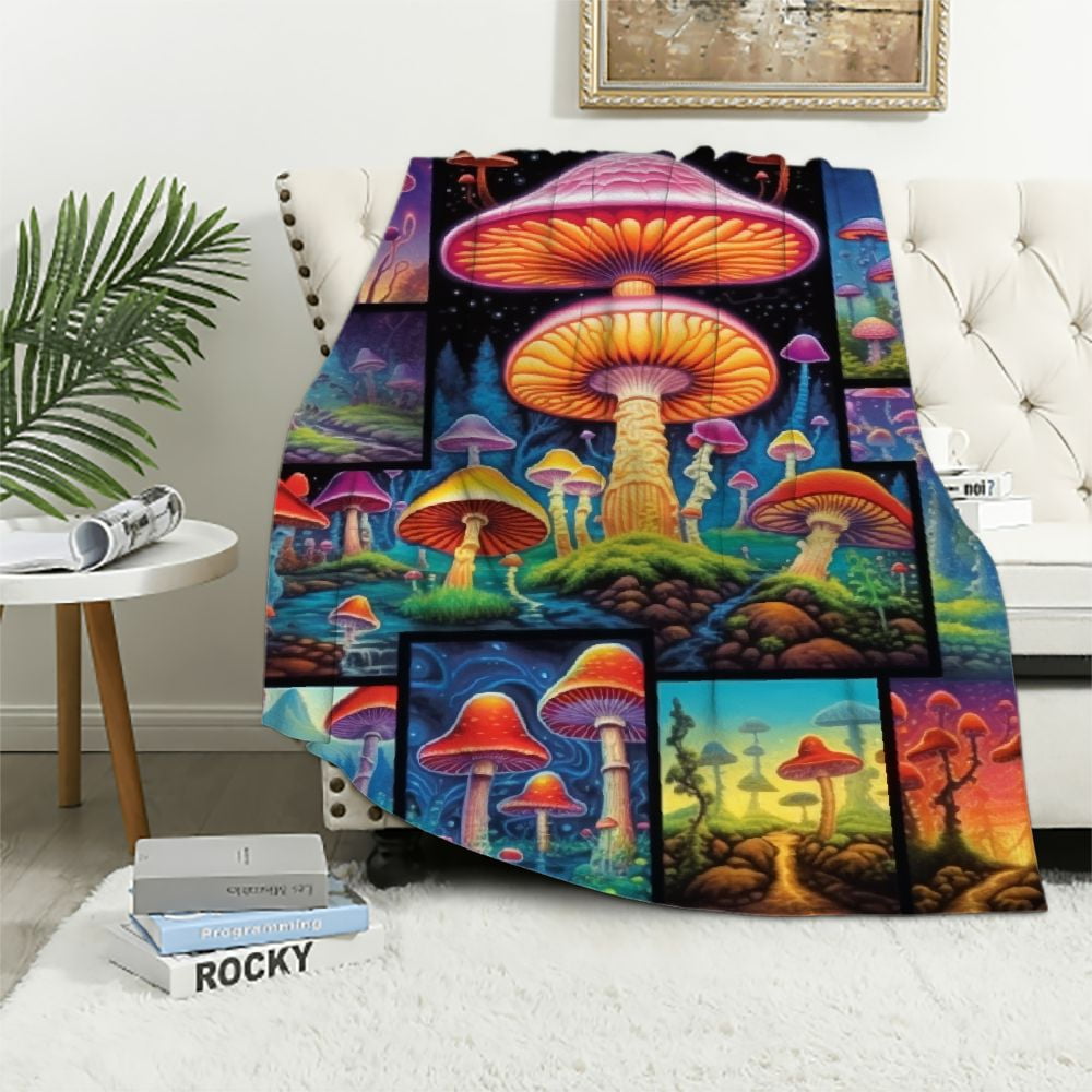 Colorful Mushroom Pattern Print Blanket