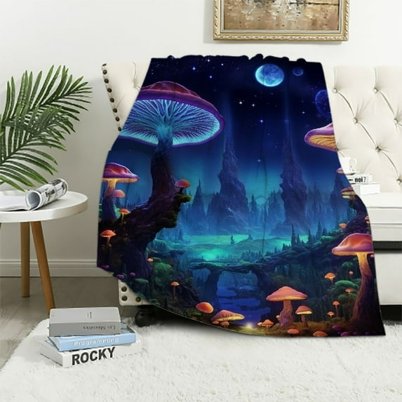 ARISTURING Mushroom Blanket Gifts for Women Girls Mom, Galaxy Space Fantasy Plant Print Decoration for Home Bedroom Living Room Couch Lounge, Soft Cozy Lightweight Throw Blankets
