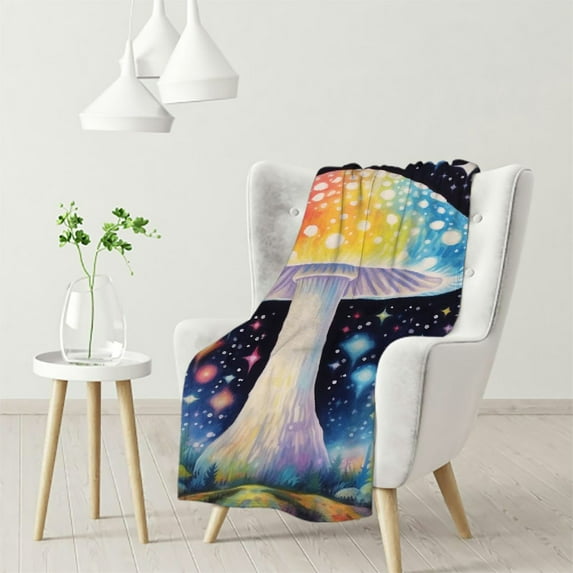 ARISTURING Mushroom Blanket, Mushroom with Rainbow Starry Stars Blanket, Colorful Universe Space Galaxy Mushroom Art Throw Blanket, Mushroom Gifts for Kids, Cute Mushroom Decor,