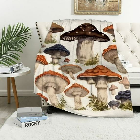ARISTURING Mushroom Blanket Soft Flannel Botanical Plush Throw Blanket for Bed Couch Home Decorative Mushrooms Blanket Illustrative Reference Chart Blankets All Season
