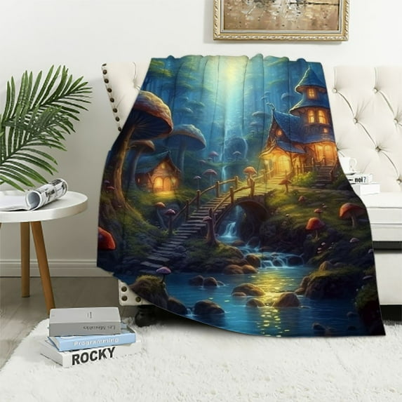 HENGT Mushroom Forest Blanket Fairytale Fantasy Jungle Draw Art Super Soft Bedding Throw Blanket Flannel Blankets Couch Sofa Warm Lightweight for Boys Girls