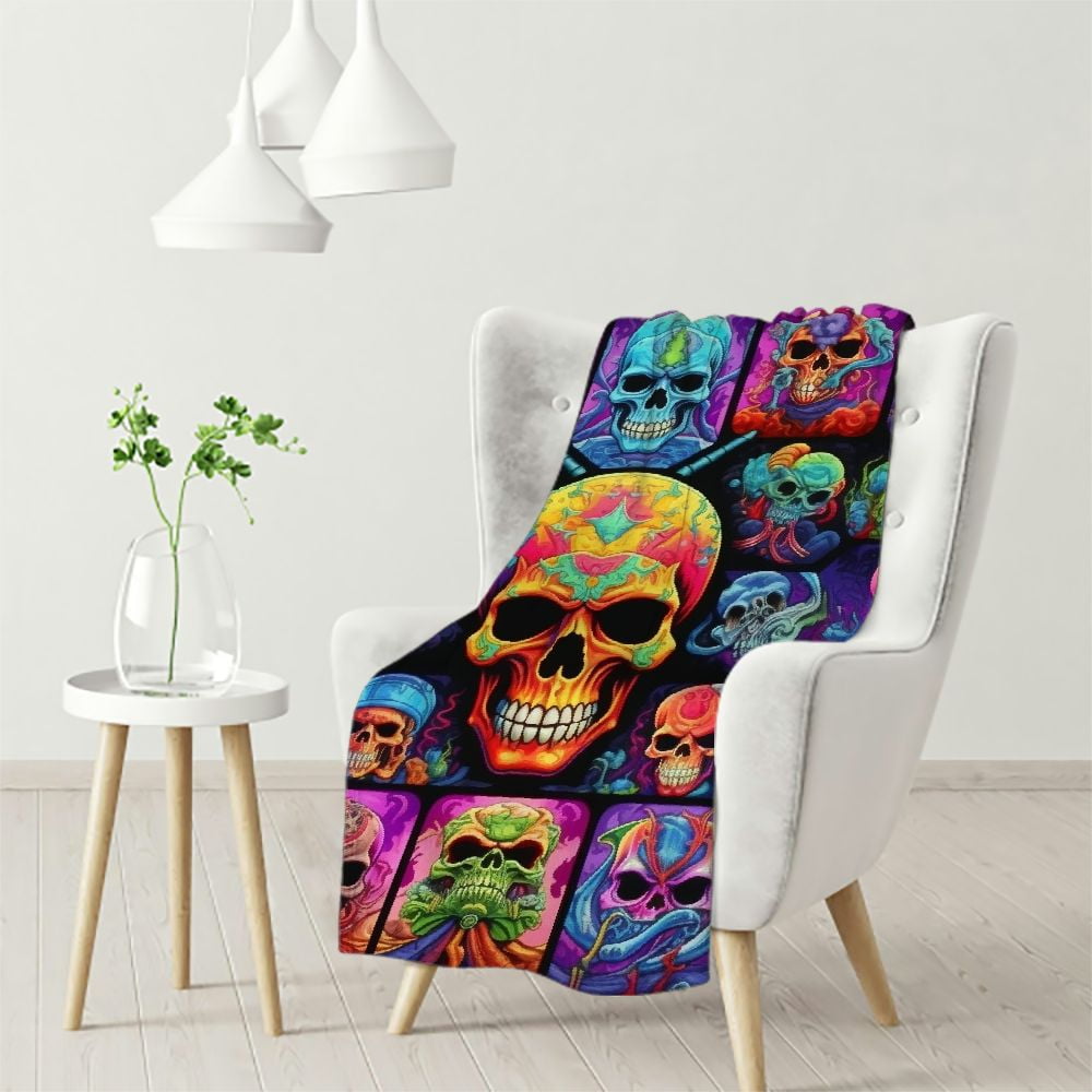 ARISTURING Mushroom Skull Blanket Purple Neon Skulls Mushrooms Hippie