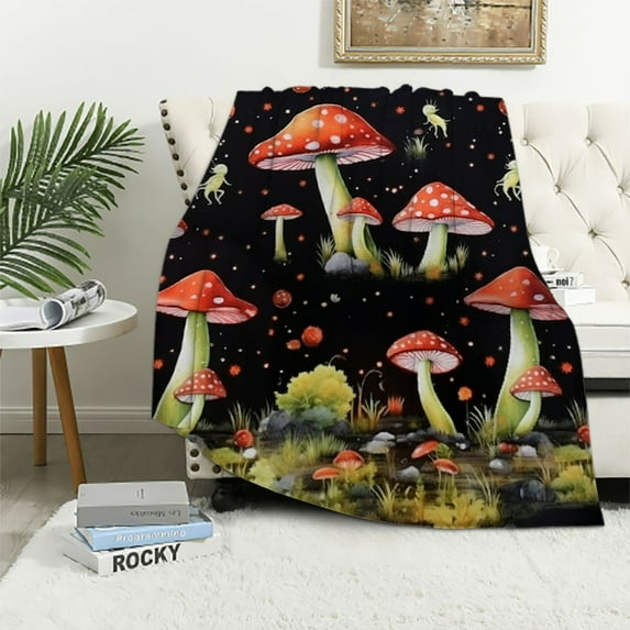 ARISTURING Mushrooms Frogs Blanket Cozy Soft Lightweight Flannel Throw Blanket for Bed Sofa Travel All Season