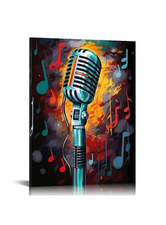 ARISTURING Music Art Painting Wall Art Microphone Picture Canvas Giclee Print Modern Home Studio Bedroom Decoration