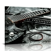 ARISTURING Music Canvas Wall Art Rock and Roll Studio Canvas Prints Black and White Home Decor Guitar Drums Poster for Living Room Bedroom Modern Still Life Pictures 20x16in