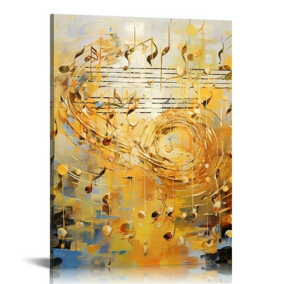 ARISTURING Music Note Canvas Prints Musical Art Theme Picture Wall Decor Contemporary Abstract Yellow and Grey Painting Prints Music Classroom Decorations