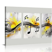 ARISTURING  - Music Note Canvas Prints Musical Art Theme Picture Wall Decor Contemporary Abstract Yellow and Grey Painting Prints Music Classroom Decorations  20x16in