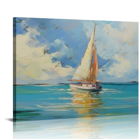 ARISTURING Nautical Sailboat Canvas Wall Art Seascape Paintings, Ocean Decor Artwork Pictures for Living Room Bedroom Bathroom Home Office, White Blue Coastal Wall Decor