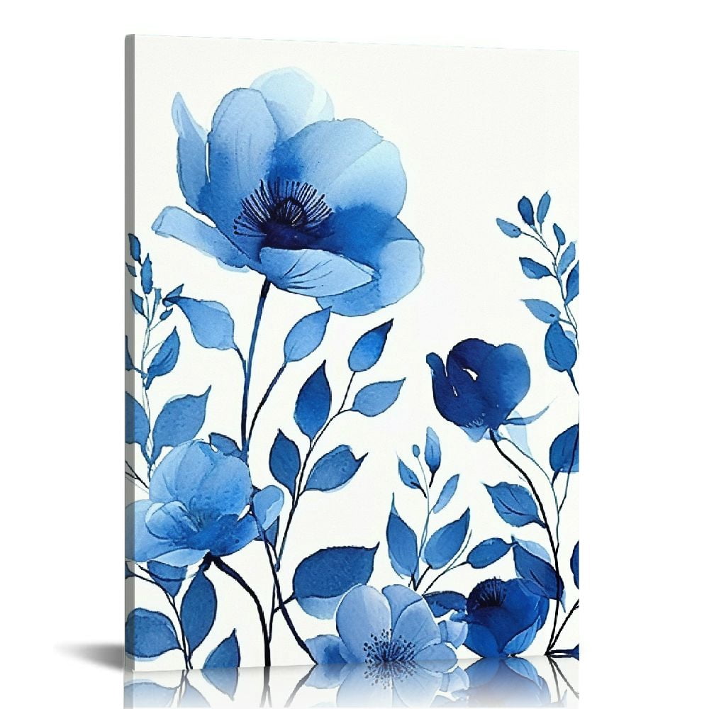 ARISTURING Navy Flower Canvas Wall Art Blue Floral Painting Prints ...