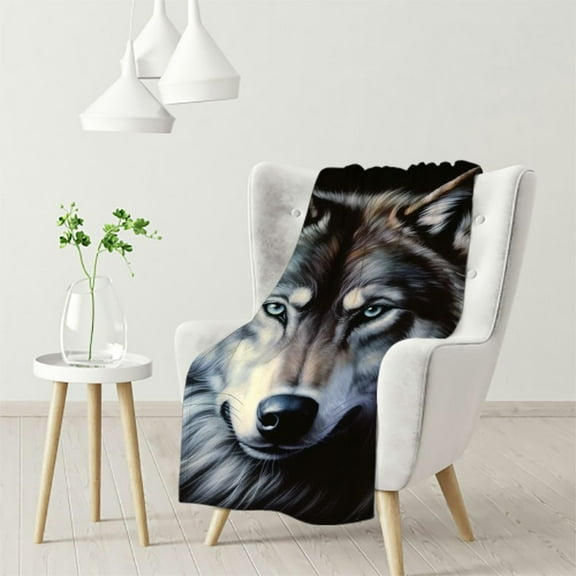 ARISTURING New Sig. Collection Indigo Wolf Face Queen Size Mink Blanket