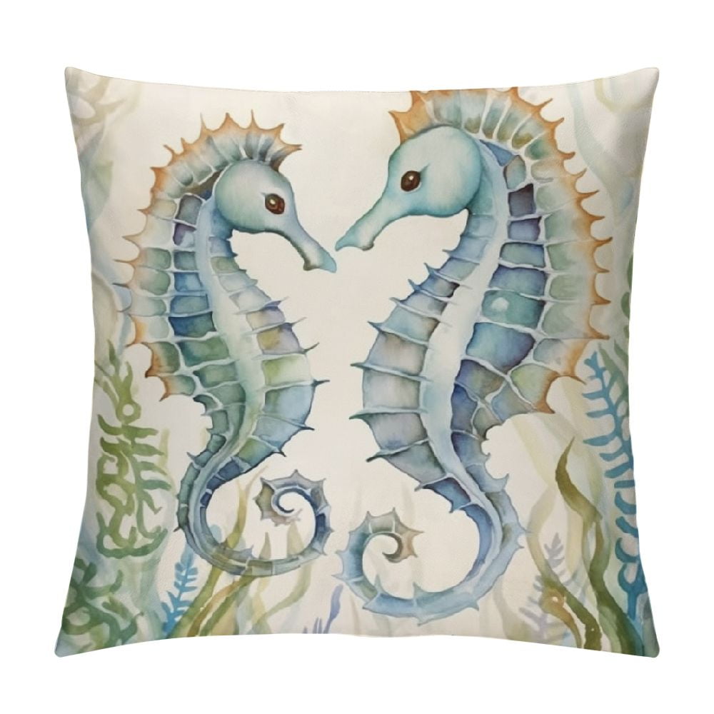 HENGT Ocean Beach Throw Pillow Covers Seahorse Turtle Starfish Coastal
