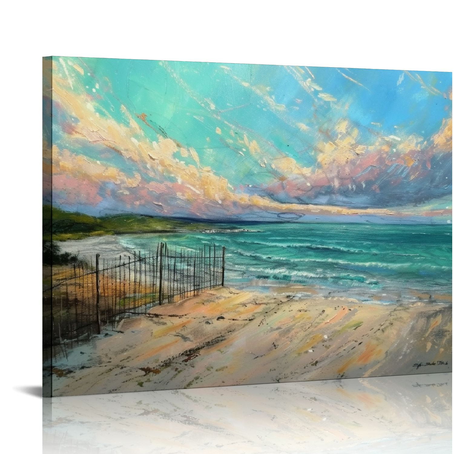 ARISTURING Ocean Teal Wall Art Canvas Coastal Beach Painting Blue ...