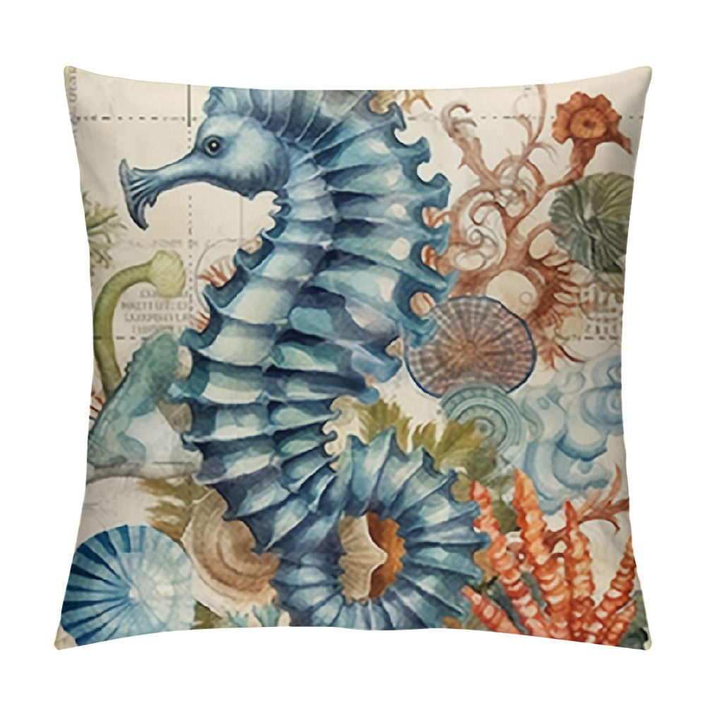 ARISTURING Ocean Theme Decorative Throw Pillow Cover Turtle Seahorse