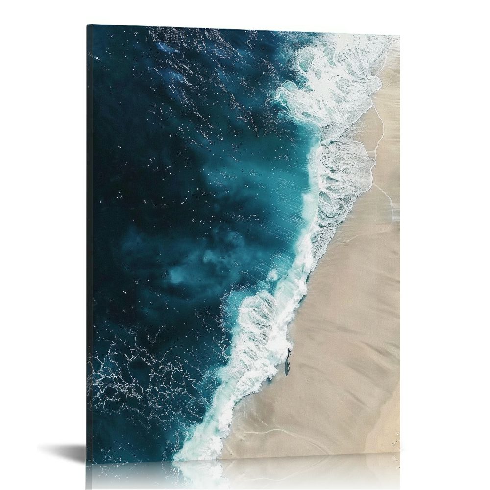 ARISTURING Ocean Wave Canvas Wall Art Navy Blue Ocean Pictures Beach