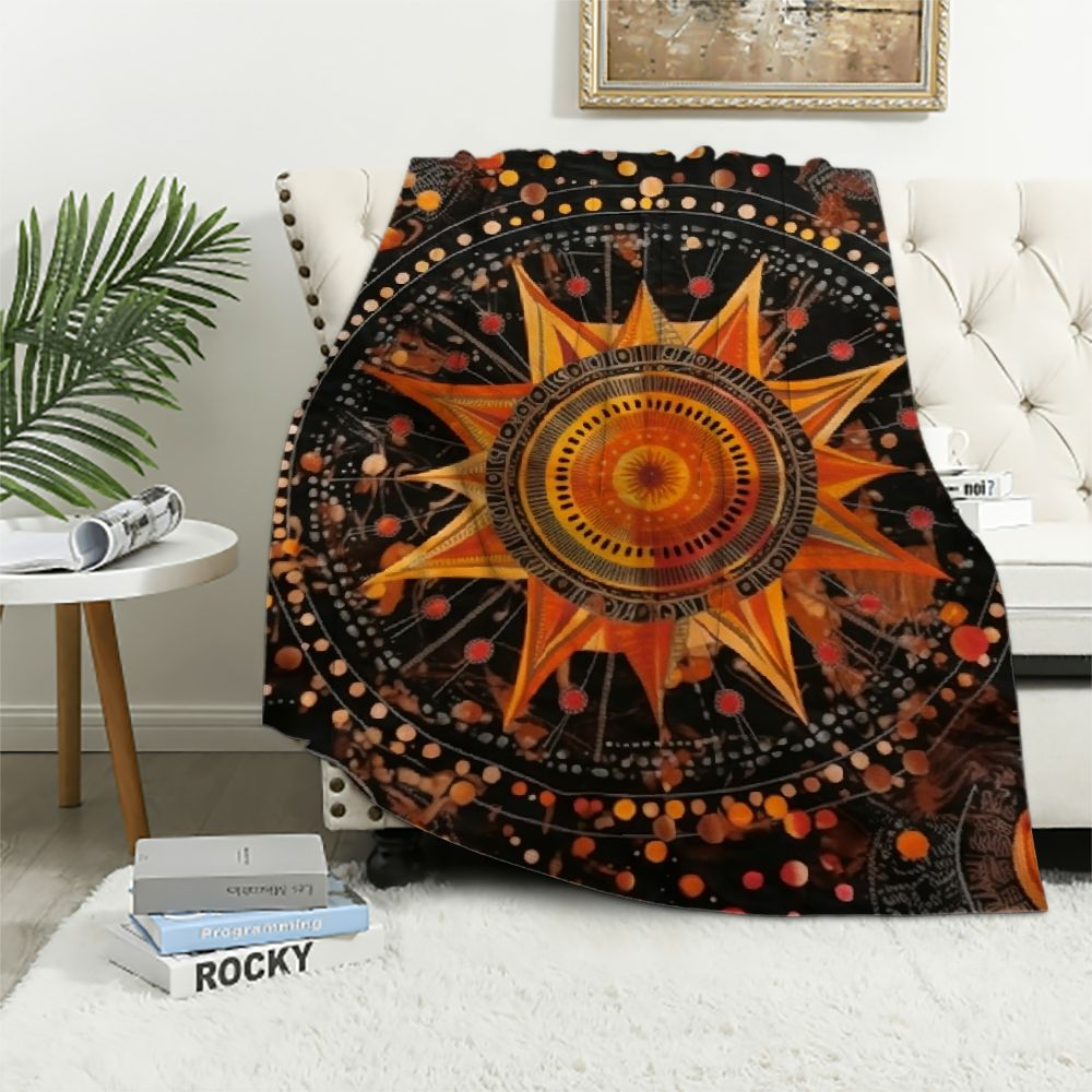 ARISTURING Orange Ceometric Art Throw Blanket, Hippie Abstract Sun and