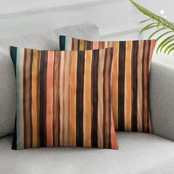 ARISTURING Pack of 2 Throw Pillow Covers Brown Pillowcase Orange Copper and Pale Peach Abstract with Cool Glass and Vintage Stripe Design Square Decor for Home Bed Couch Sofa