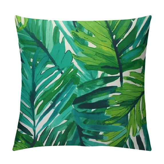 Jiayy  Patio Pillow Covers ONLY, Fade-Resistant Outdoor Indoor Decorative Throw Pillowcase Shell for Couch Garden Furniture - Green Palm Leaves
