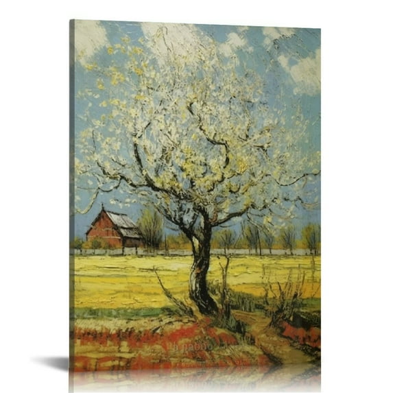 HENGT  Peach Trees in Blossom Van Gogh Paint Reproduction Canvas Wall Art Print Living Room Office Bedroom Decor Artwork