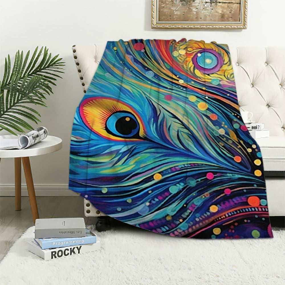 HENGT Peacock Gifts for Women Blanket Peacock Feather Plush Soft
