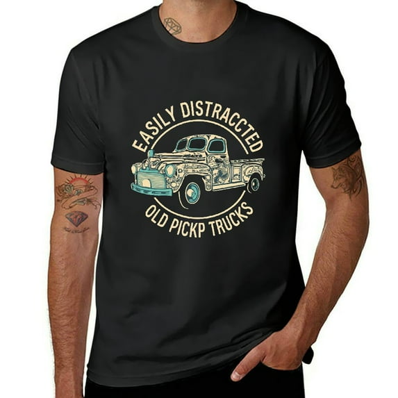 ARISTURING Pickup Trucks Vintage T-Shirt Men's Short Sleeve Graphic Tees Funny S