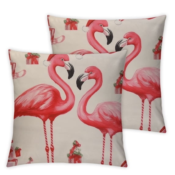 ARISTURING Pillowcase Set of 2 Christmas New Year Winter Flamingo Bird Red Pink Zippered Pillow Cover Pillow Sham for Long Pillow Standard Size 2pcs