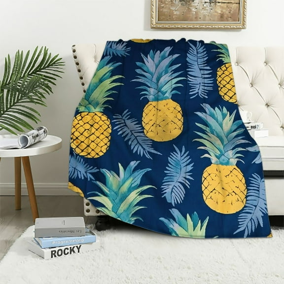 ARISTURING Pineapple Blanket, Blue and Yellow Throw Blanket for Tropical Fruit Lovers, Soft Lightweight Flannel Blanket, Cozy Blankets Bedding Gifts for Kids, Boys, Couch, Bed, Living Room