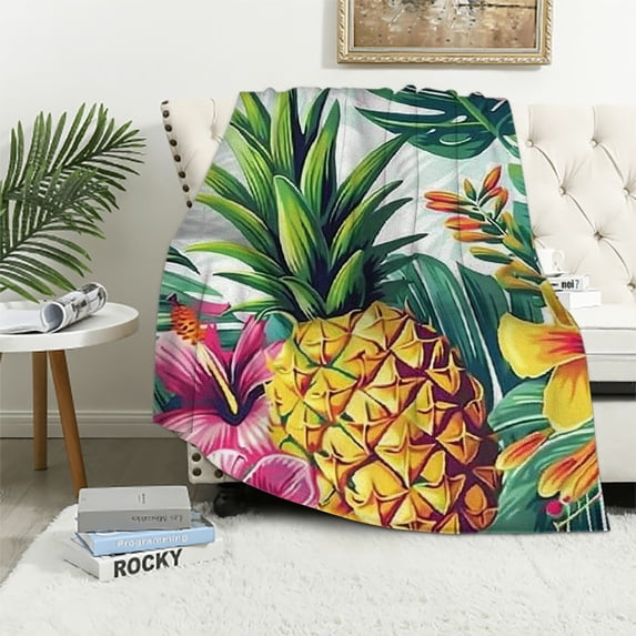 ARISTURING Pineapple Flowers Palm Trees Flannel Blanket for Bed for All Seasons Long-lasting Blanket 40x50in
