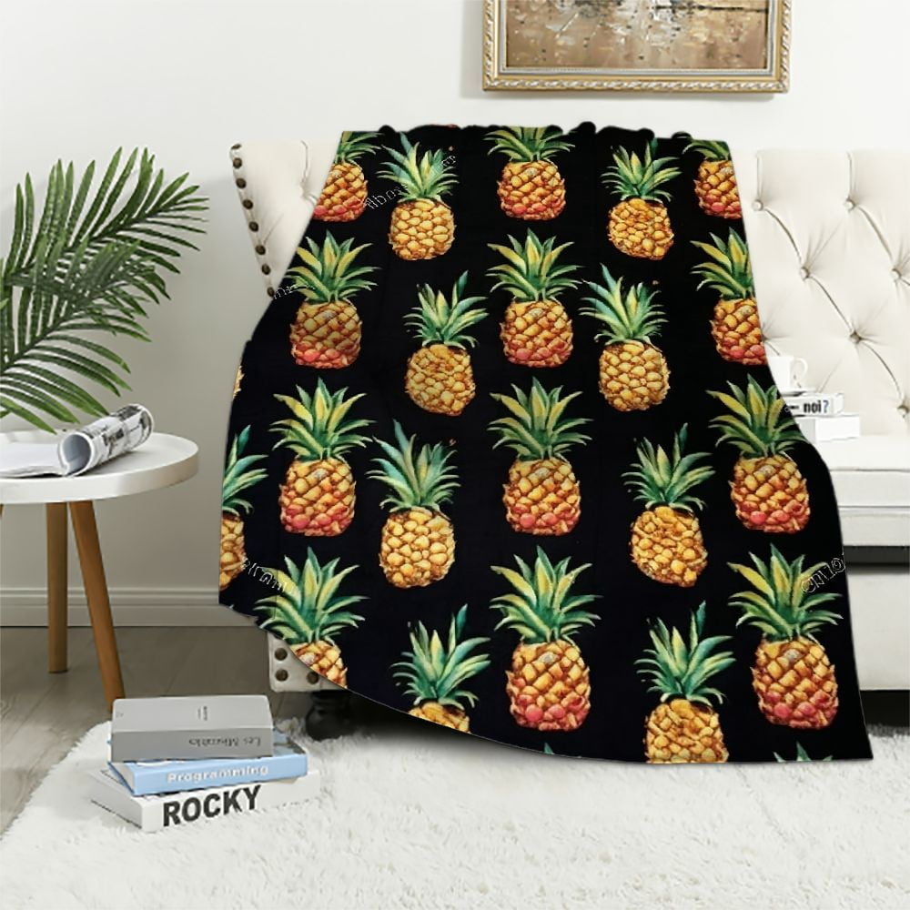 Tropical Floral Pineapple Print Blanket