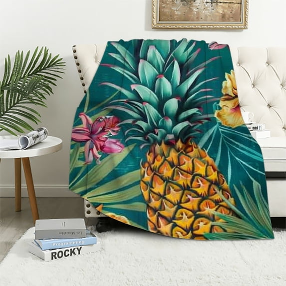 ARISTURING Pineapples Flowers Leaves Flannel Blanket Exquisite Gifts for All Seasons Super Soft Blanket 60x80in