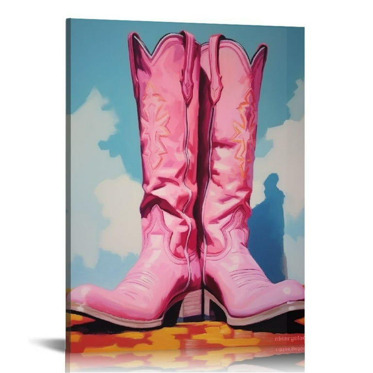 ARISTURING Pink Cowgirl Boots Poster Retro Western Funky Canvas Prints Cowboy Boots Pictures Trendy women Aesthetic Wall Art Preppy Girl Room Decor