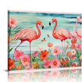 thumbnail image 1 of ARISTURING Pink Flamingo Wall Art Flamingos Rustic Pictures Canvas Prints Motivational Modern Artwork for Home Living Room Bedroom Bathroom, 1 of 5