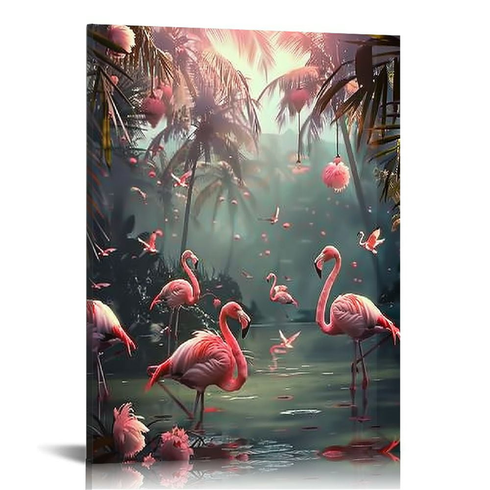 ARISTURING Pink Flamingos Canvas Painting Modern Abstract Wall Art Bird ...