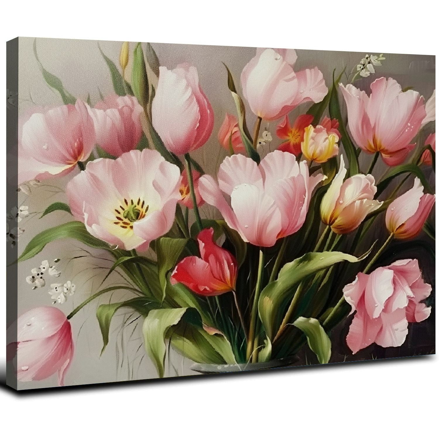 ARISTURING Pink Flower Paintings Canvas Wall Art Watercolor Plant Tulip ...