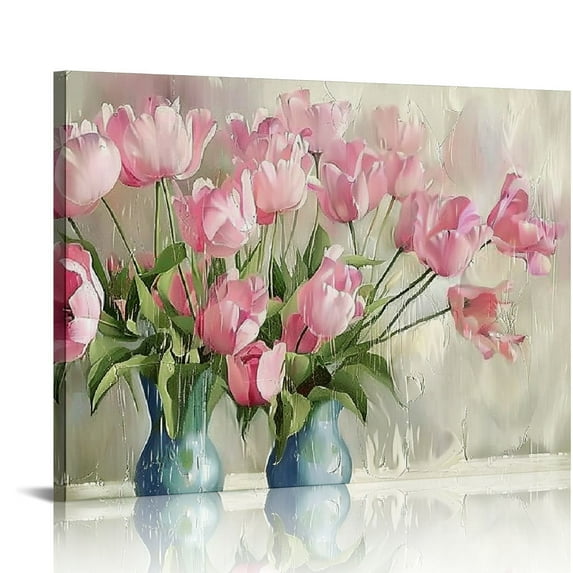 ARISTURING Pink Flower Paintings Canvas Wall Art Watercolor Plant Tulip Flowers Posters for Wall Decor Pink Flower Picture Wall Art Decor Modern Pink Wall Art Flowers Canvas Prints for Home Decor