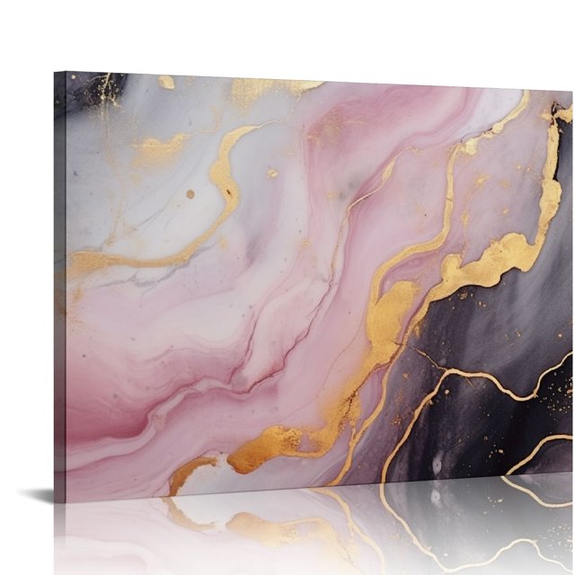 ARISTURING Pink and Gold Abstract Canvas Wall Art Pink Marble Painting