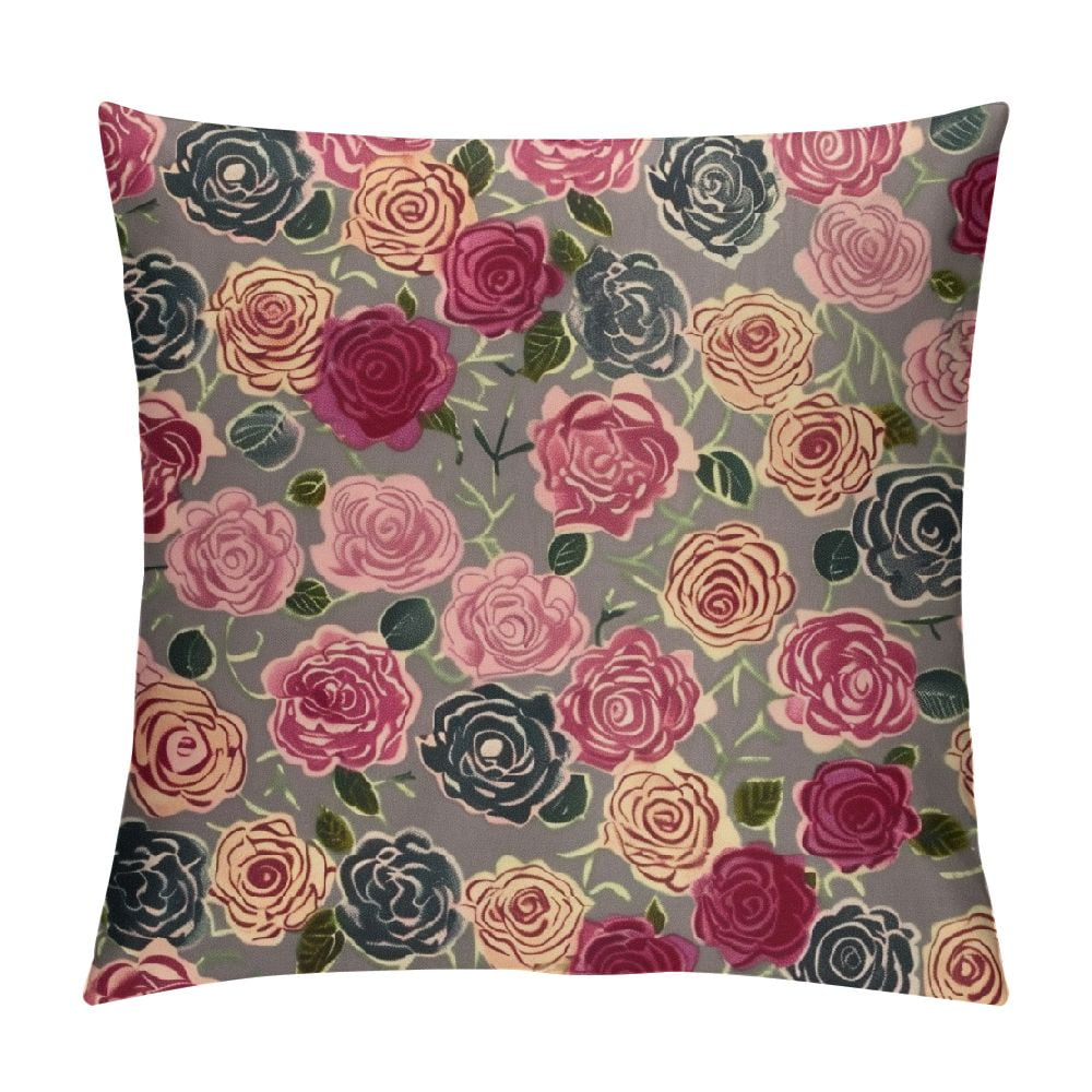 ARISTURING Pink and Grey Throw Pillow Cushion Cover, Doodle Style Lace Swirled Circle Flower