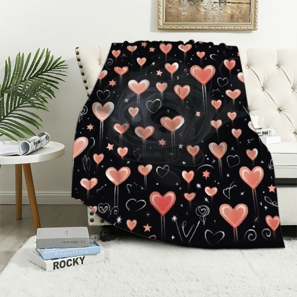 ARISTURING Pink Heart Blanket Love Theme Print Flannel Throw Blankets