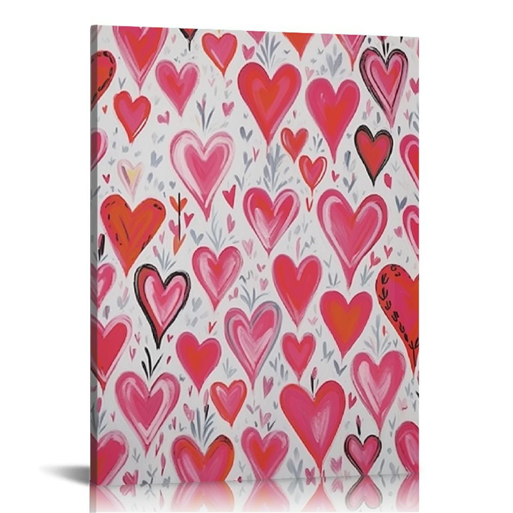 ARISTURING Pink Hearts Canvas Wall Art Poster Print, Modern Abstract