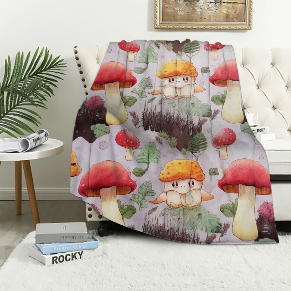 ARISTURING Pink Mushroom Blanket Soft Fuzzy Flannel Lightweight Cute