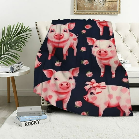 ARISTURING Pink Pig Blanket Super Soft Micro Fluffy Cozy Fuzzy Throws Flannel Blankets Gift for Bed Sofa Plane/Living Room Decor
