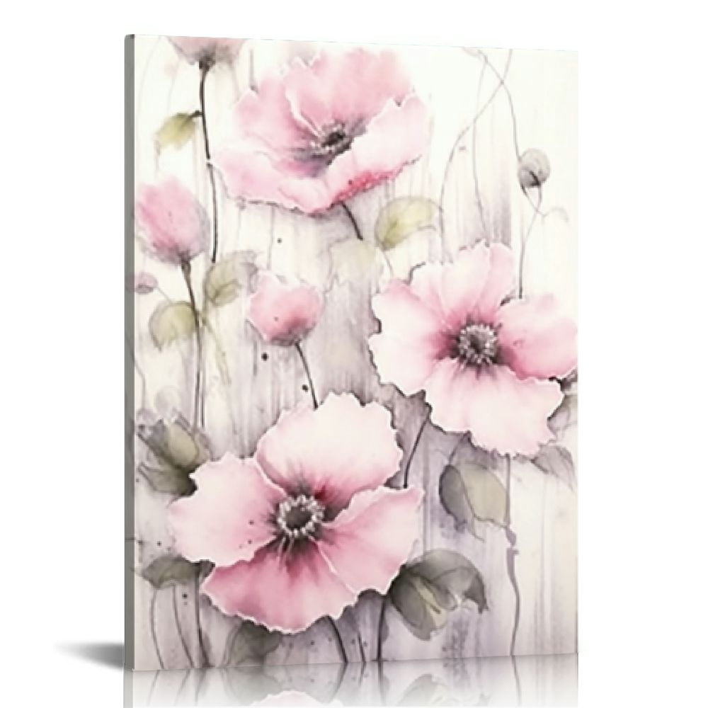 ARISTURING Pink Wall Art Flowers Canvas Prints Floral Pictures Gray ...