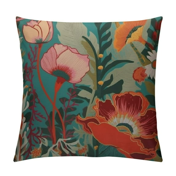 ARISTURING Poppy Pillowcases Abstract Tropical Blooming Flower Floral Autumn Colors Retro Throw Pillow Cover Case Decorative Cushion for Couch Bed