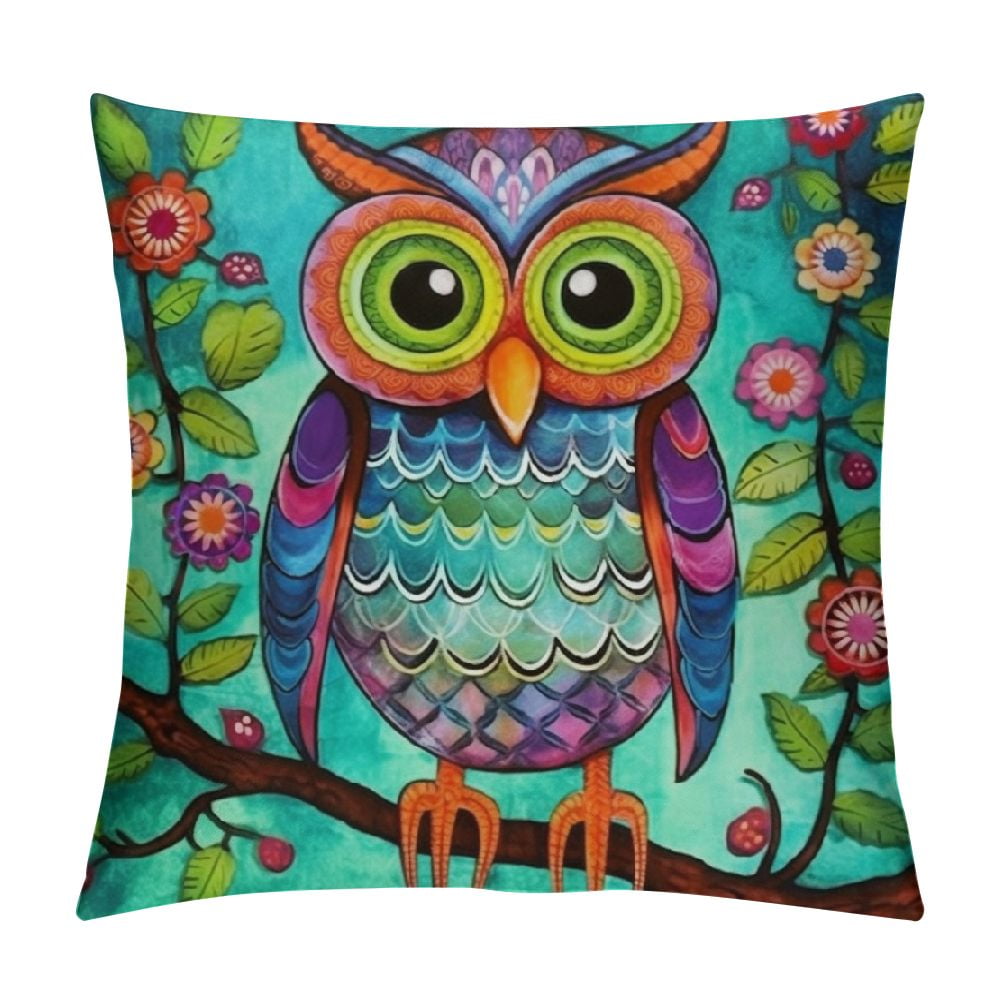 ARISTURING Rainbow Owl Bird Pillow Covers Owls Outdoor Square Indoor
