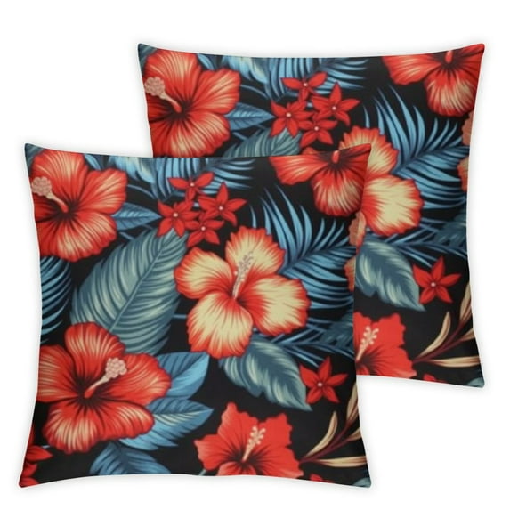 Jiayy Red and pink hibiscus flower palm Throw Pillow Covers 2pcs Pillow Cover With Zipper Throw Pillow Cases Double Sided Plush Pillow Covers Decorative Throw Pillows Covers for Couch
