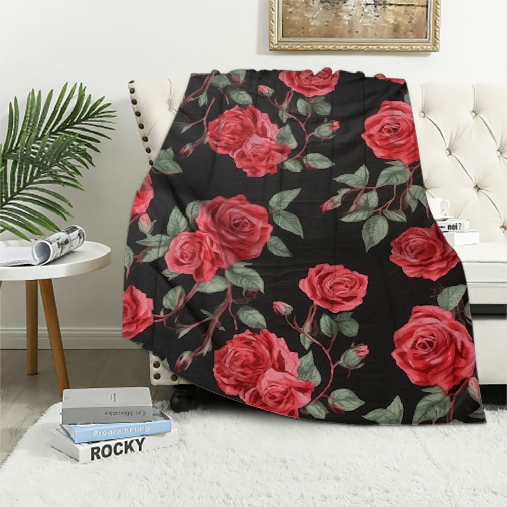 Plush Roses Throw ARISTURING Rose Blanket for Women, Red Roses Throw Blanket, Soft Warm ...