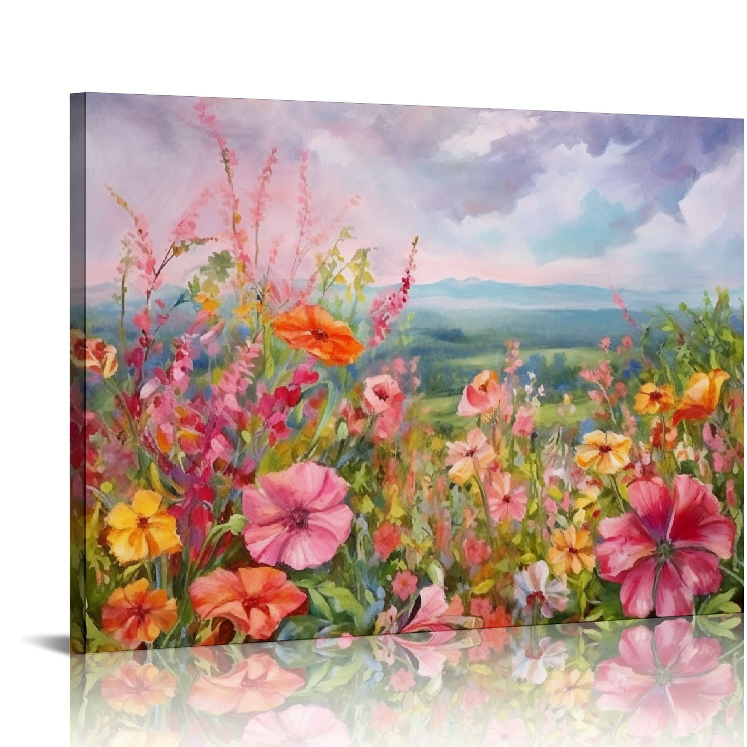 ARISTURING Rose Flower Canvas Wall Art, Colorful Pink Floral Landscape ...