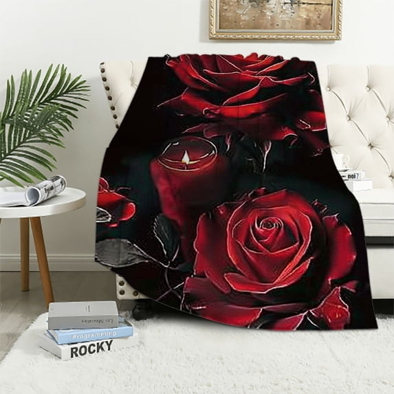 ARISTURING Roses Candle Gothic Art Flannel Blanket Lightweight Soft Blanket for All Seasons Soft Plush Blankets 60x80in
