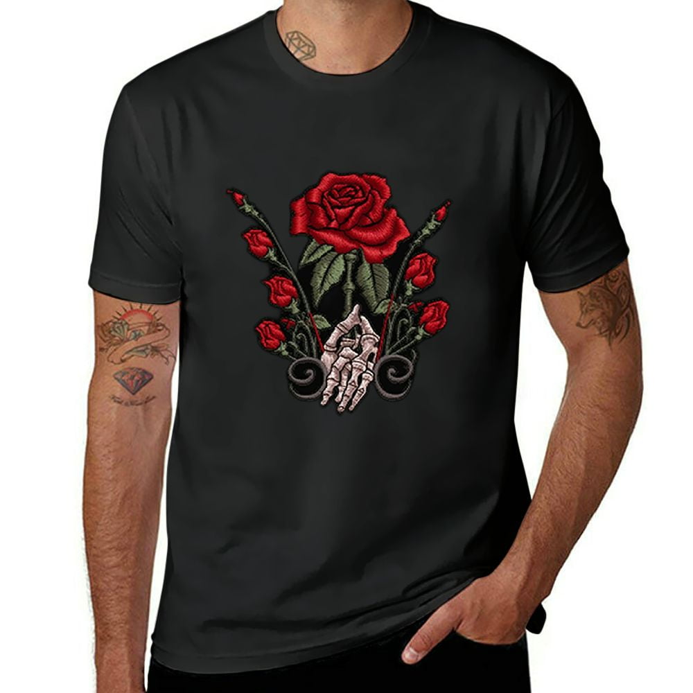 ARISTURING Roses Cross Stitch Graphic Tees Funny Men's Short Sleeve T